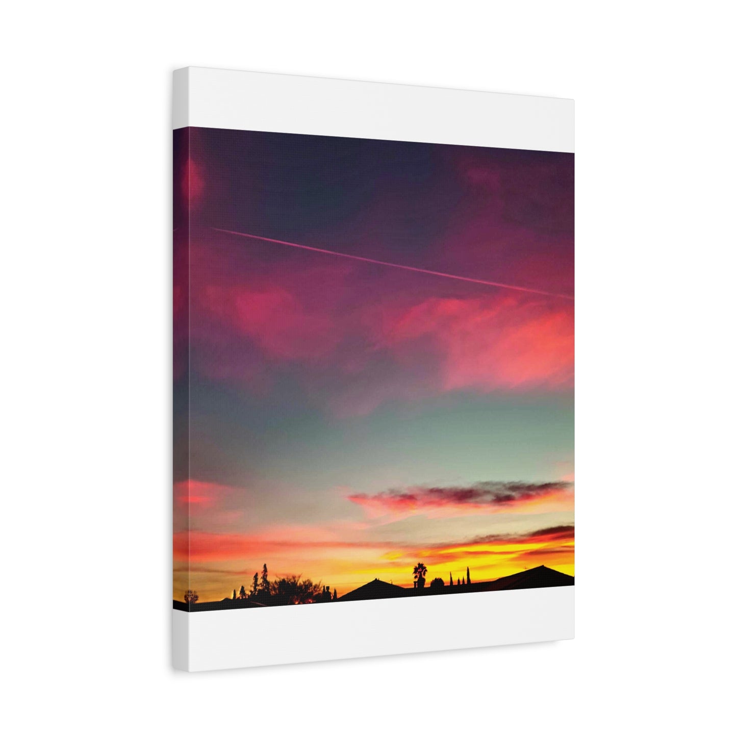 pink sky at morning - Horizon Matte Canvas Print — Vibrant Pink & Teal Sky Wall Art, Stretched 1.25"