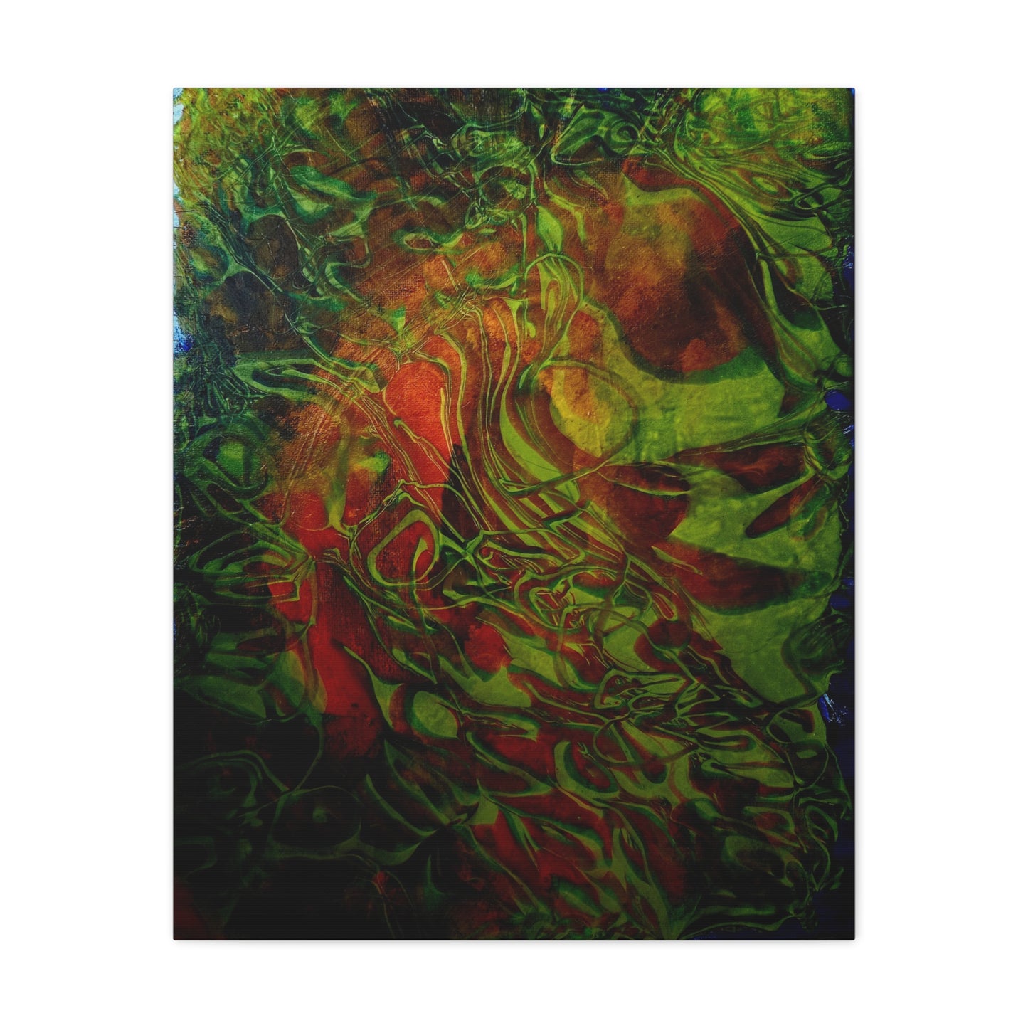 Abstract Green & Red Fluid Art Canvas Print