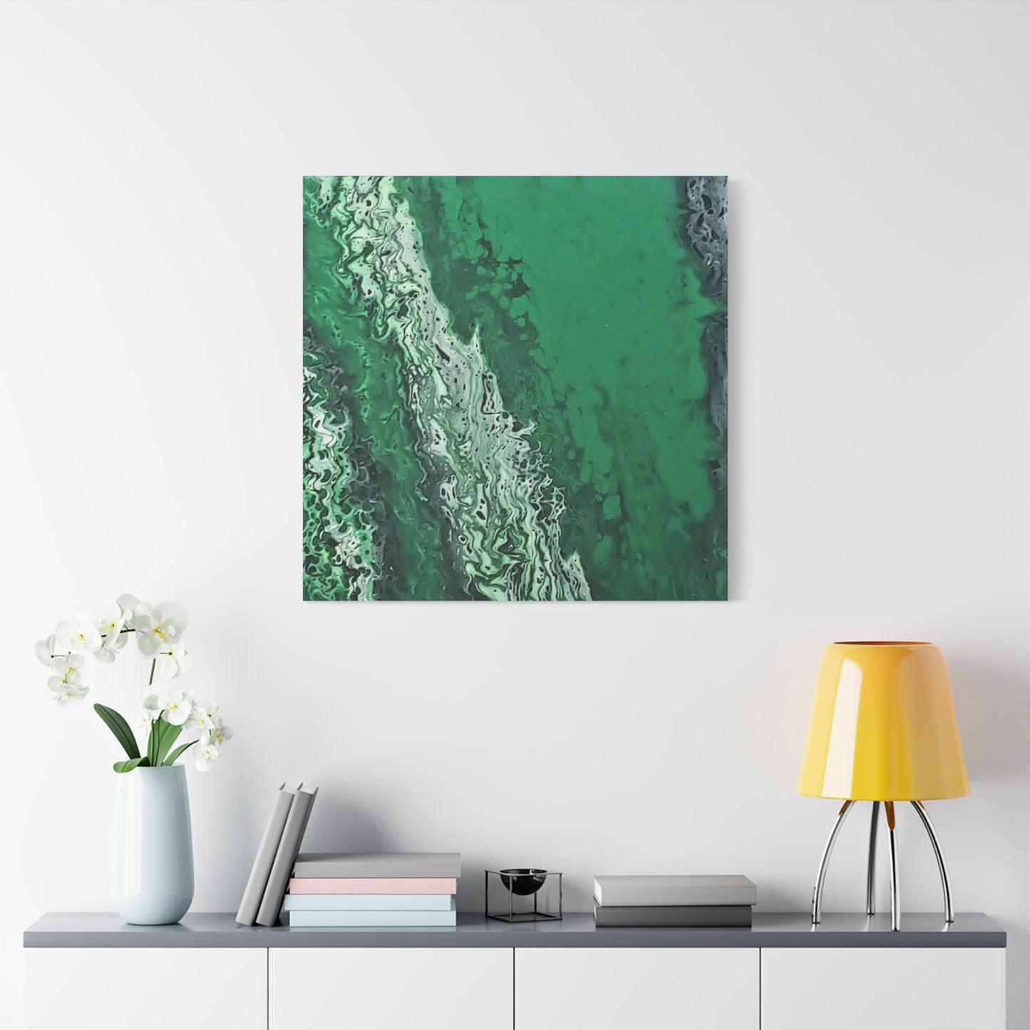 Emerald Wave Abstract Canvas Print — Matte Stretched Wall Art