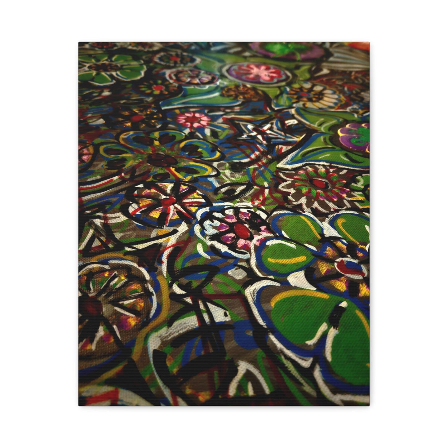 Urban_Gardening - Abstract Floral Canvas Print — Colorful Street-Art Style Stretched Wall Art