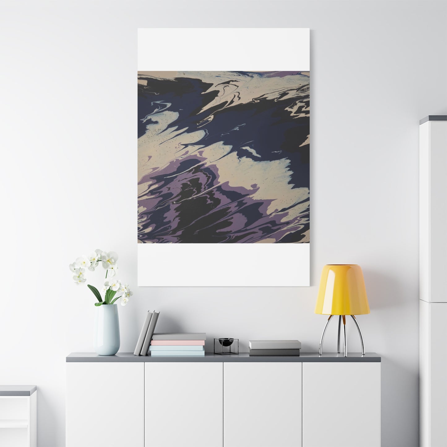 Abstract Navy & Lavender Wave Matte Stretched Canvas (1.25")
