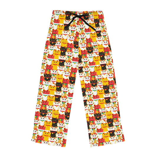 Lucky Cat Pajama Pants — Women's Cute Maneki-Neko Sleep Lounge Pants