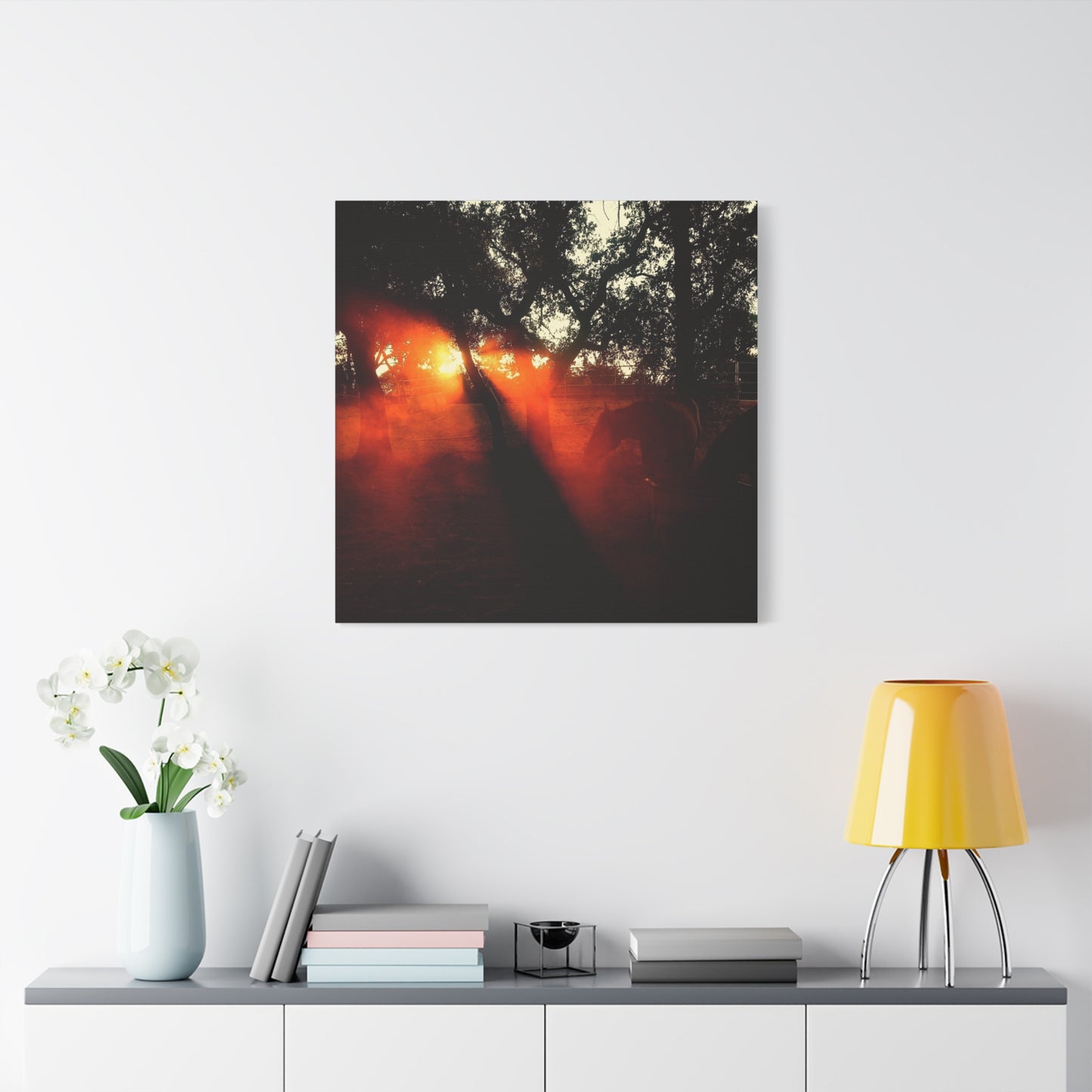 Sunset Forest Matte Canvas Wall Art — Dramatic Orange Light Photography