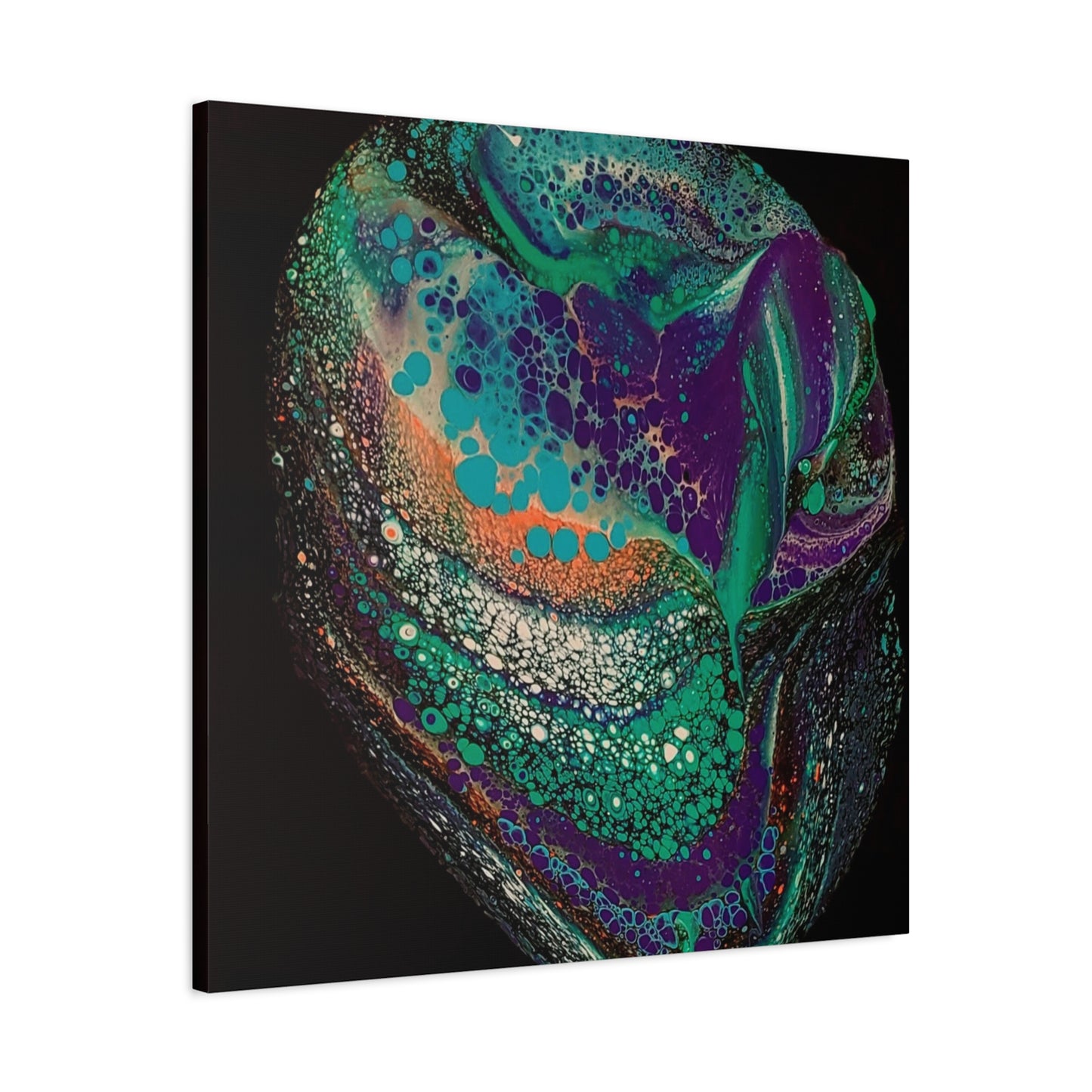 Abstract Fluid Art Canvas Print — Teal, Purple & Gold Swirl Matte Stretched Wall Art