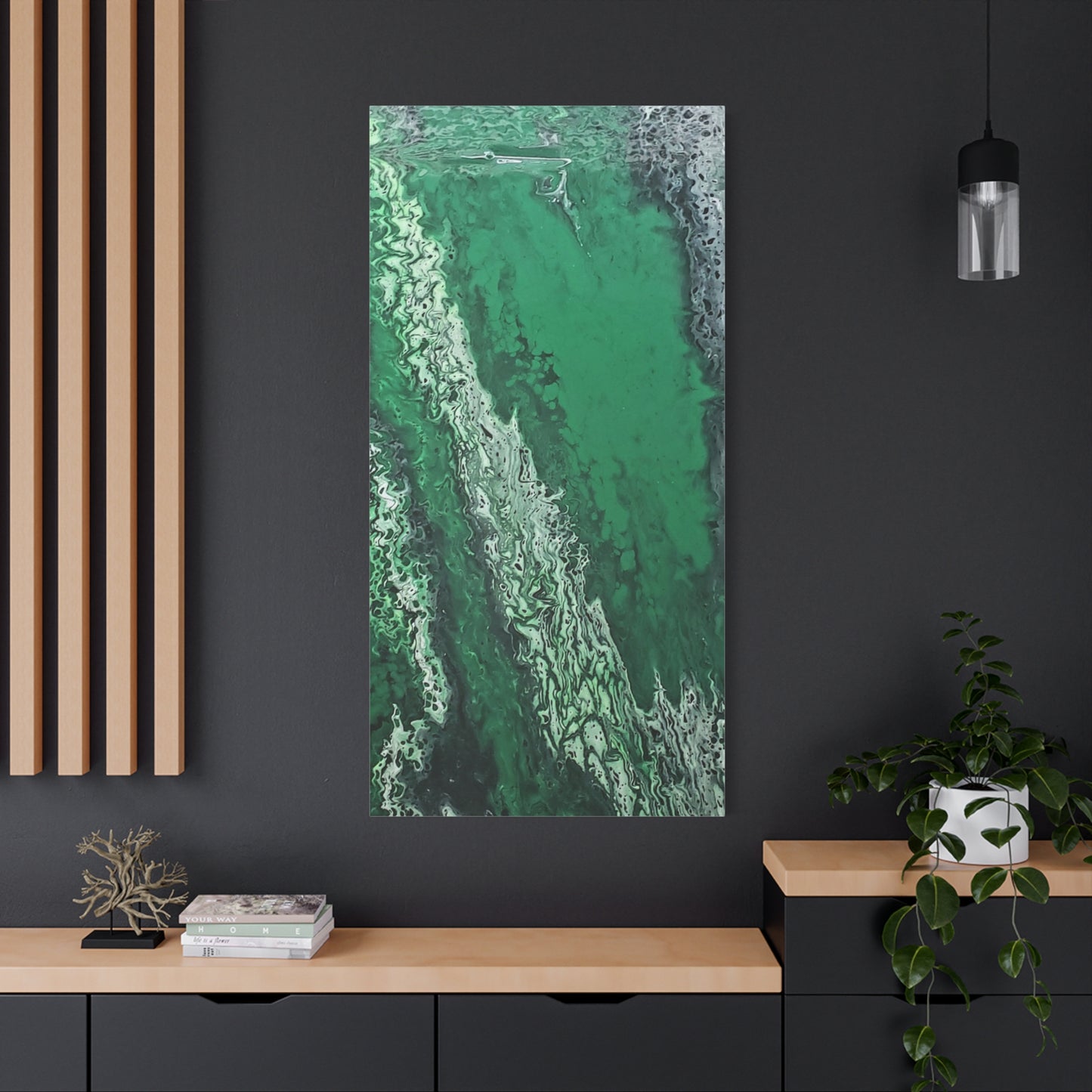 Emerald Wave Abstract Canvas Print — Matte Stretched Wall Art