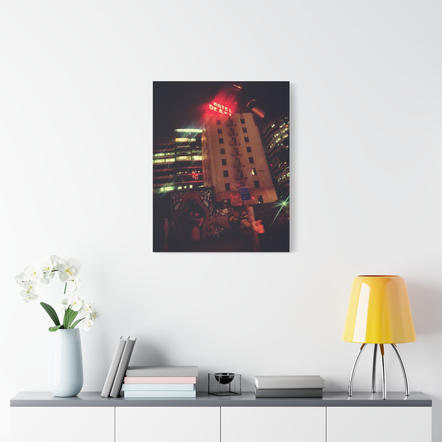Hotel DeAnza - City Nightscape Canvas Print — Urban Street Art Building Matte Stretched 1.25"