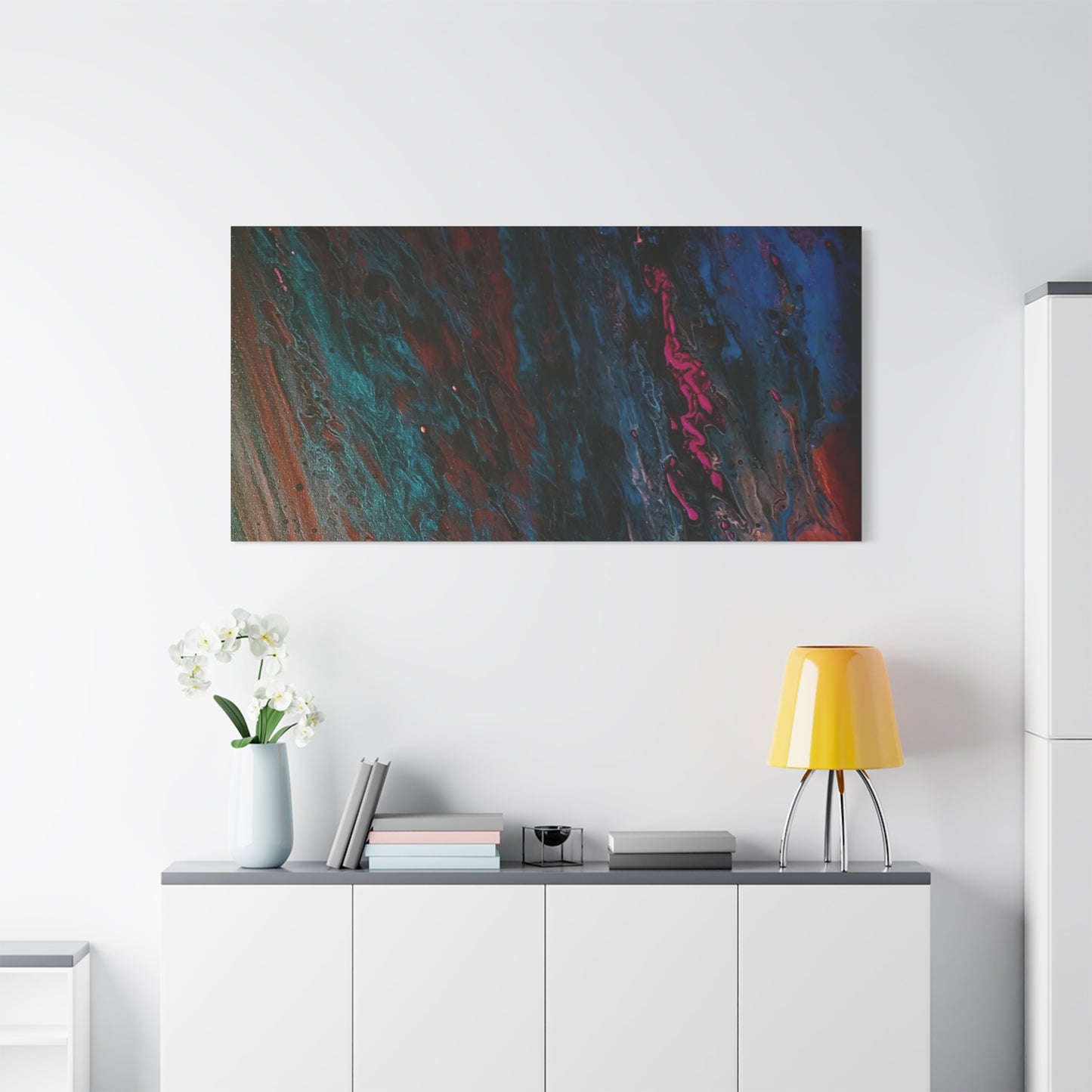 Abstract Fluid Art Canvas Wall Art - Jupiter pour — Vibrant Ocean Night Matte Stretched Canvas