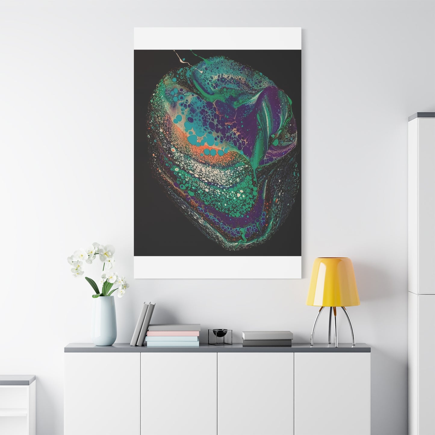 Abstract Fluid Art Canvas Print — Teal, Purple & Gold Swirl Matte Stretched Wall Art