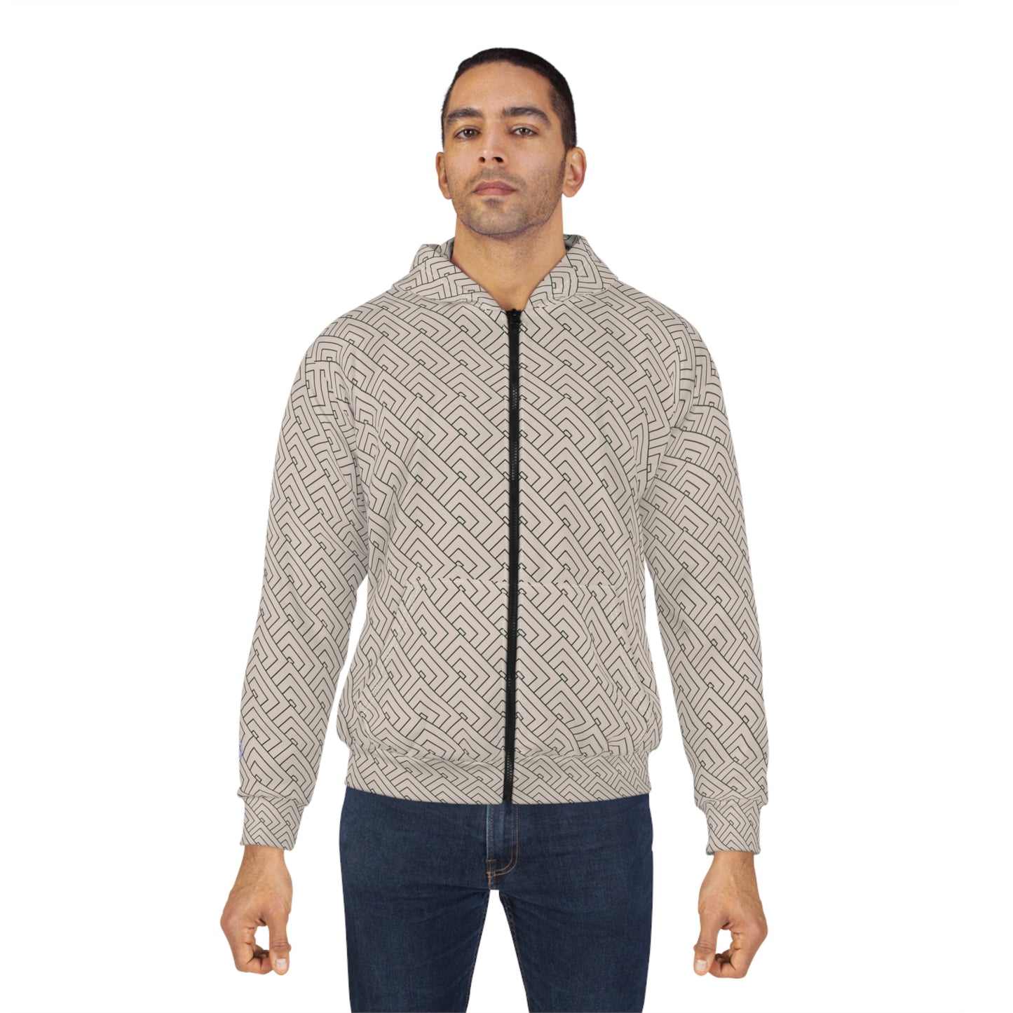 geometric box - Zip Hoodie — Beige All-Over Patterned Hoodie