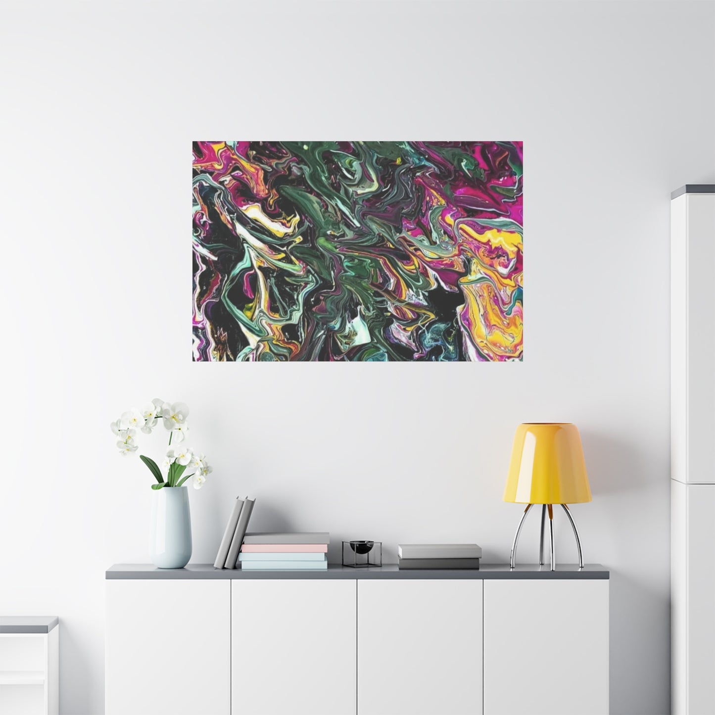chaos in the garden - Abstract Fluid Art Matte Canvas Print - Colorful Swirl Wall Art