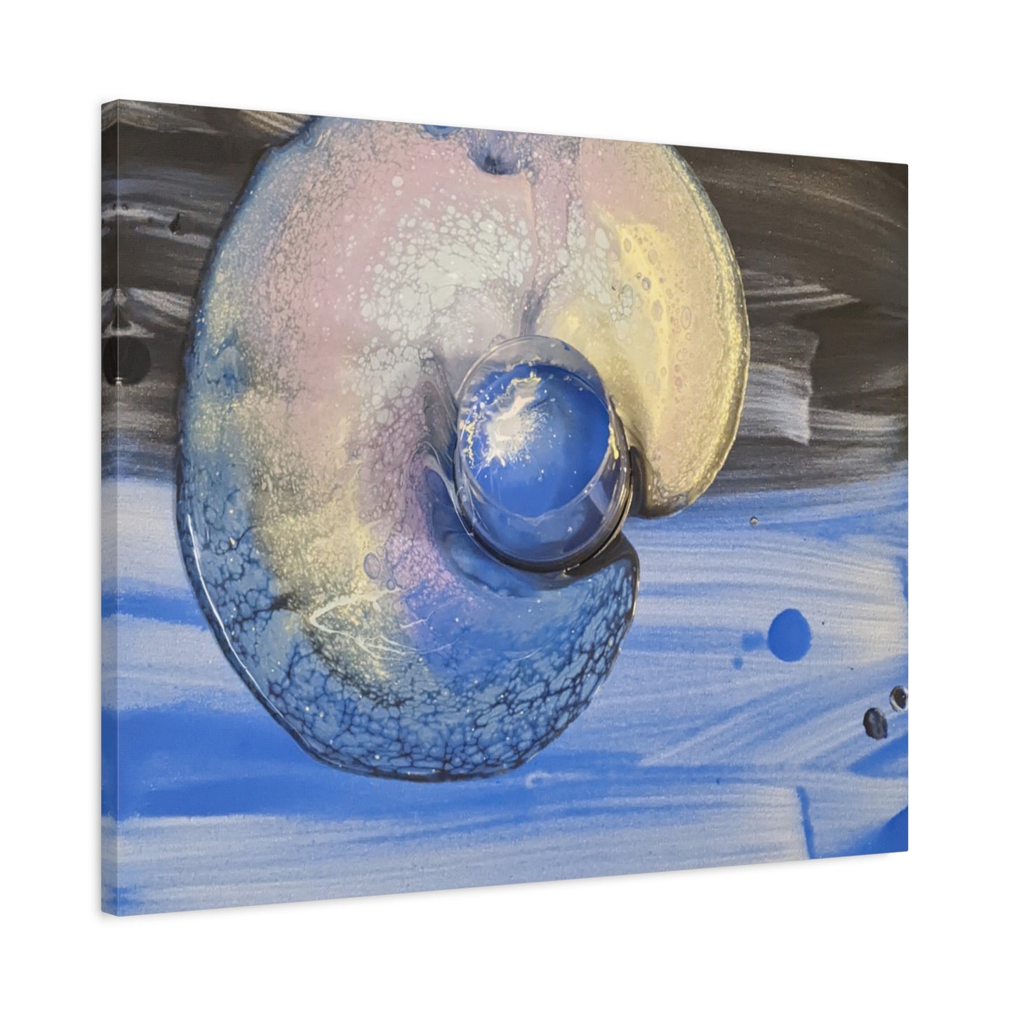 the nautilus - Abstract Blue Spiral Matte Canvas Art - Nautical Coastal Wall Decor