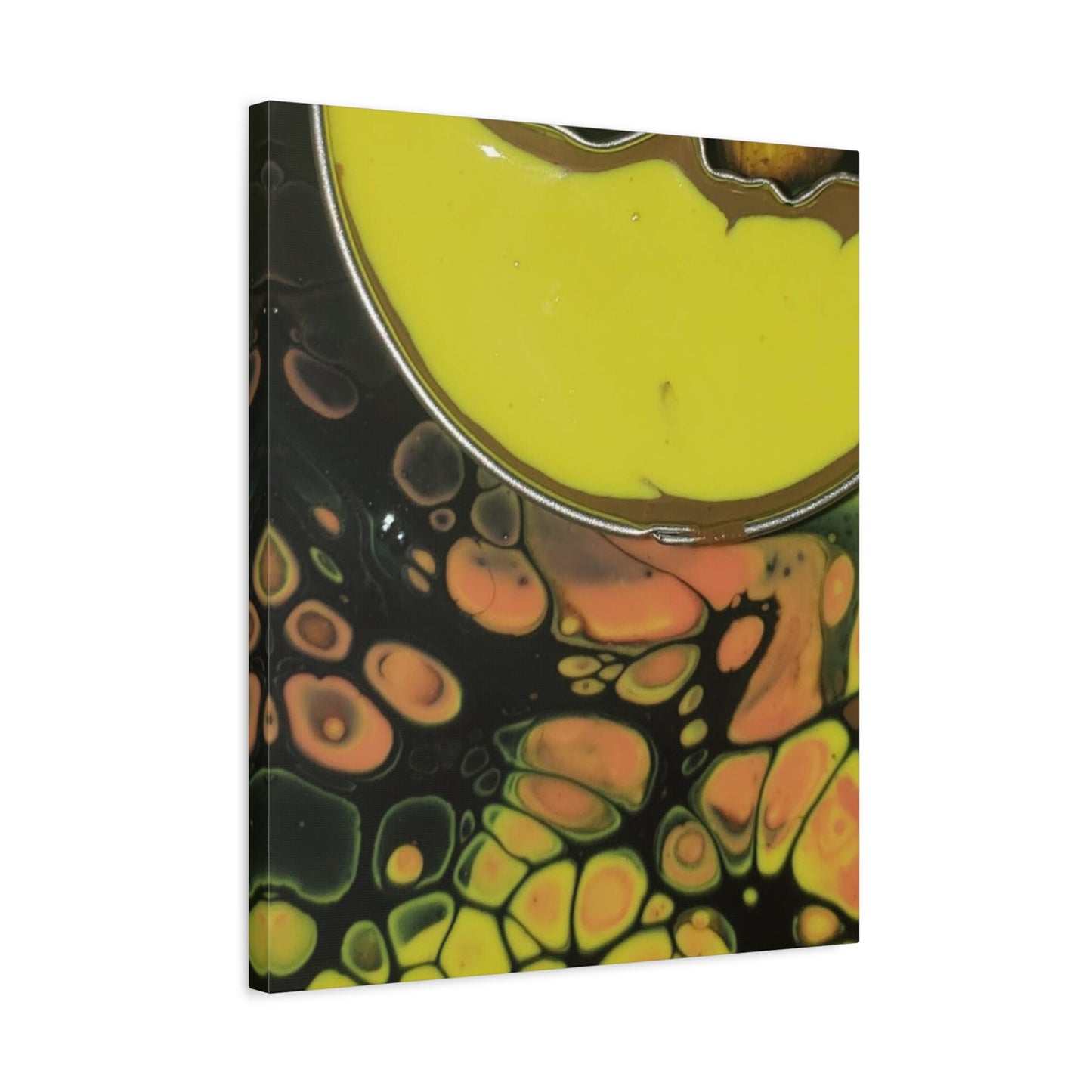Abstract Fluid Art Canvas Print — Yellow & Black Cell Pour