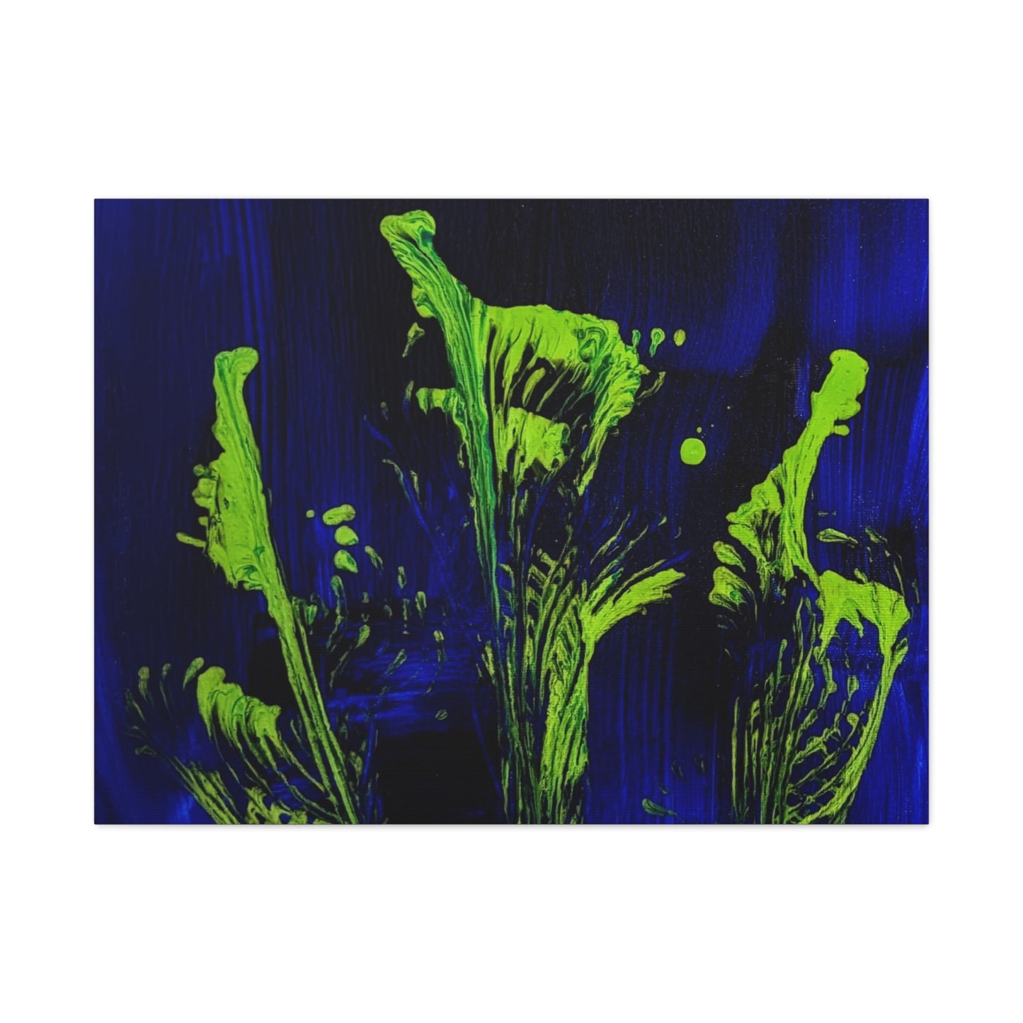 calla_lillies_pt.2 - Neon Floral Abstract Canvas Print — Blue & Lime Stretched Wall Art