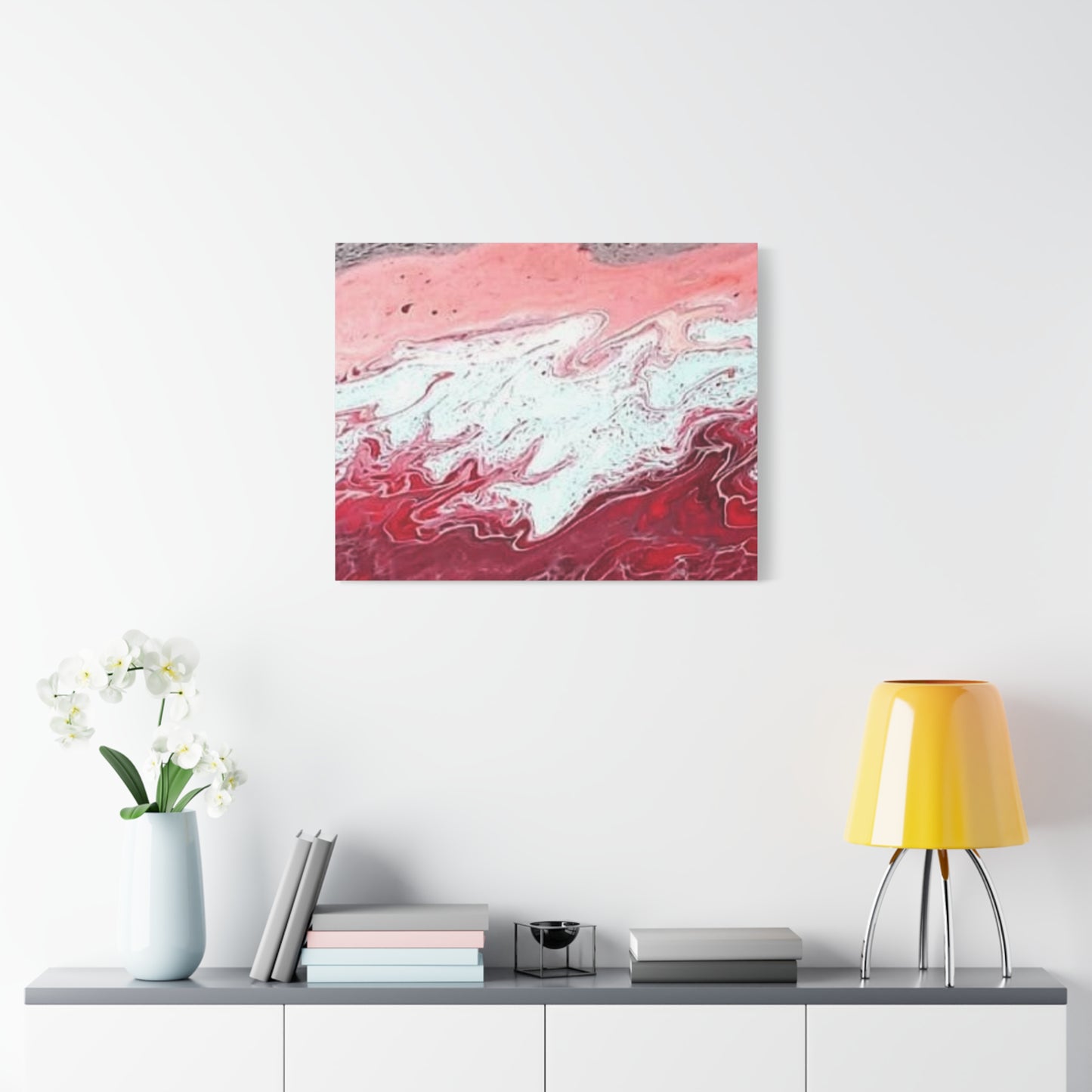 Abstract Pink & Red Fluid Art Canvas — Matte Stretched Wall Art