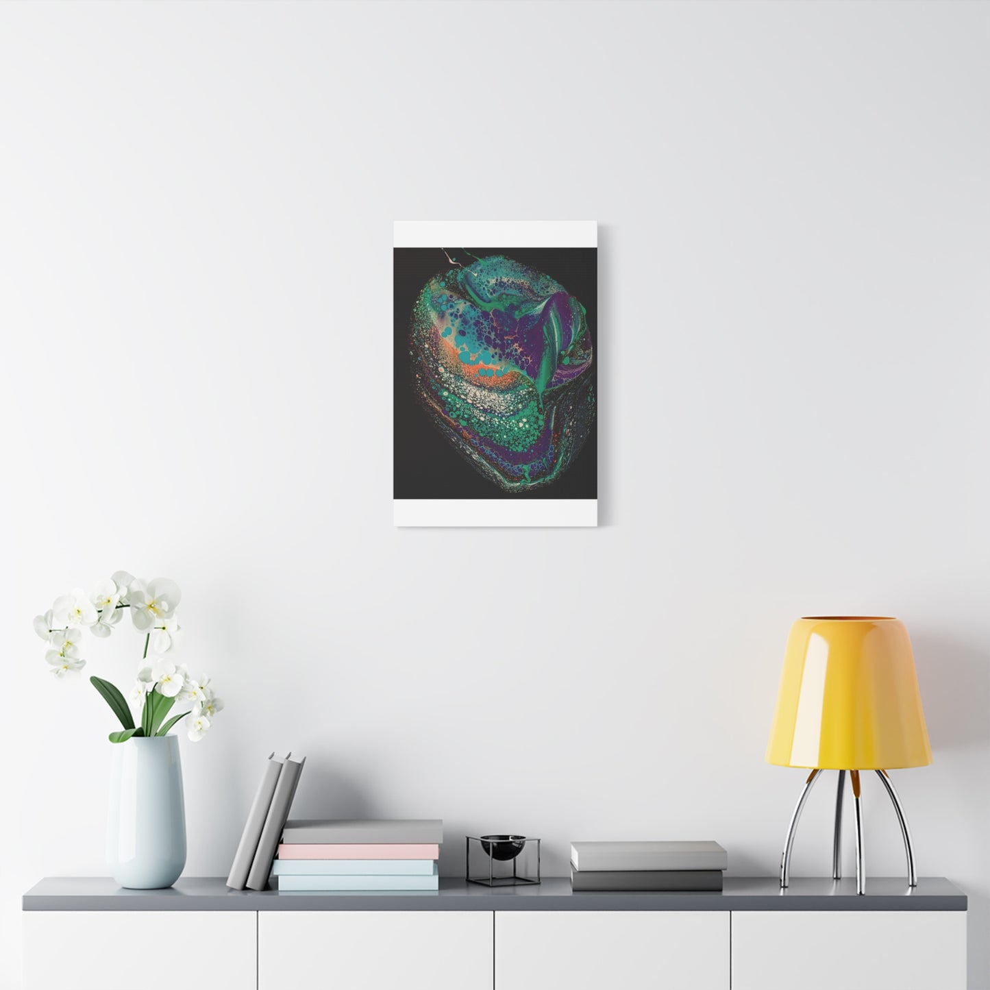 Abstract Fluid Art Canvas Print — Teal, Purple & Gold Swirl Matte Stretched Wall Art