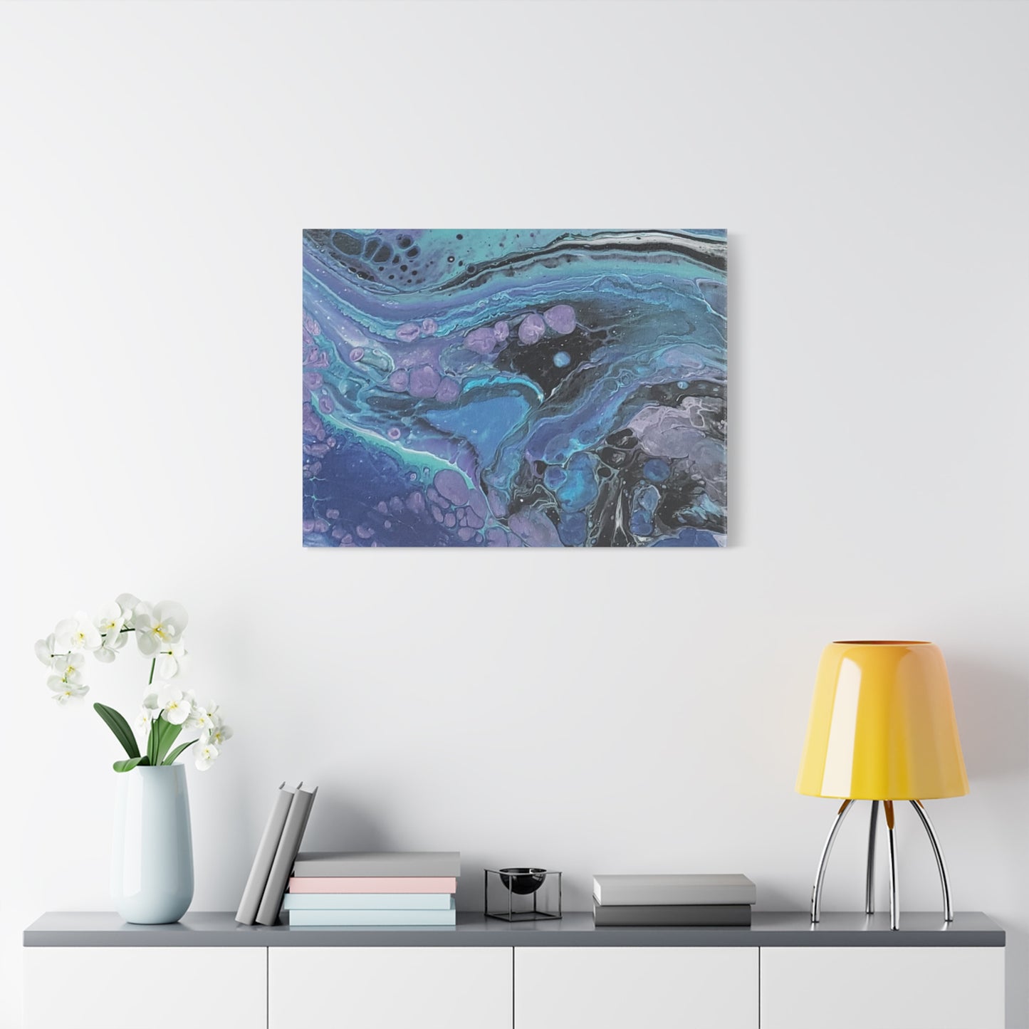 Abstract Ocean Wave Matte Canvas Print — Blue & Purple Fluid Art, Stretched 1.25"
