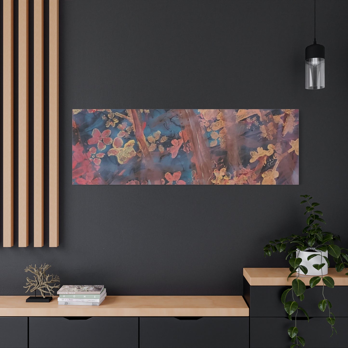 Abstract Floral Canvas Print — Moody Pink & Blue Stretched Wall Art