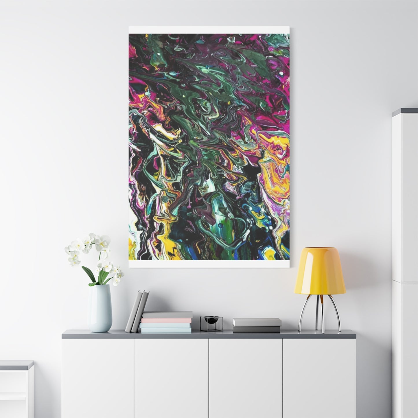 chaos in the garden - Abstract Fluid Art Matte Canvas Print - Colorful Swirl Wall Art