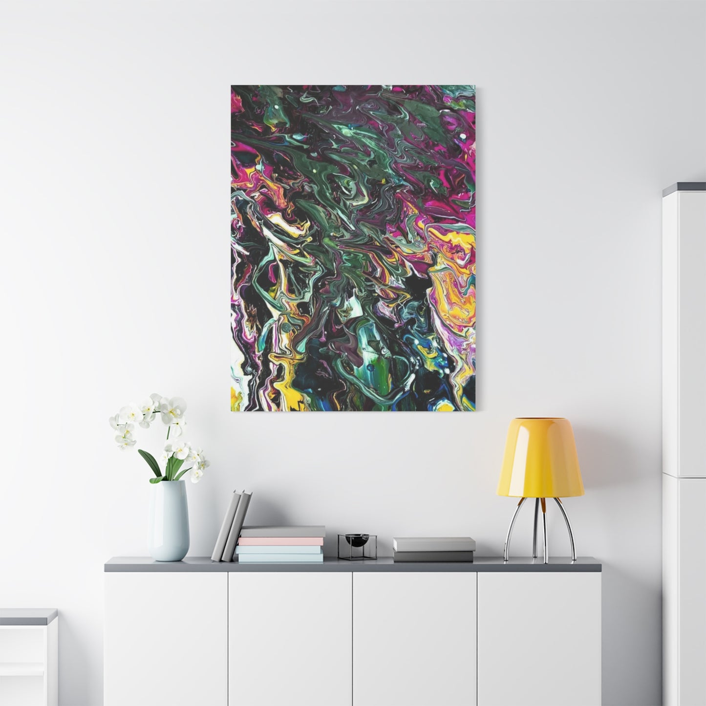 chaos in the garden - Abstract Fluid Art Matte Canvas Print - Colorful Swirl Wall Art