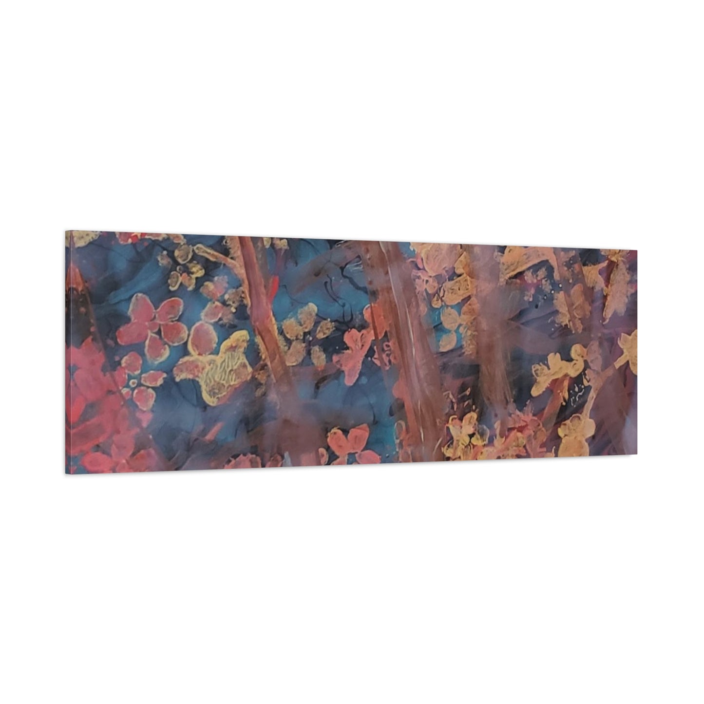 Abstract Floral Canvas Print — Moody Pink & Blue Stretched Wall Art