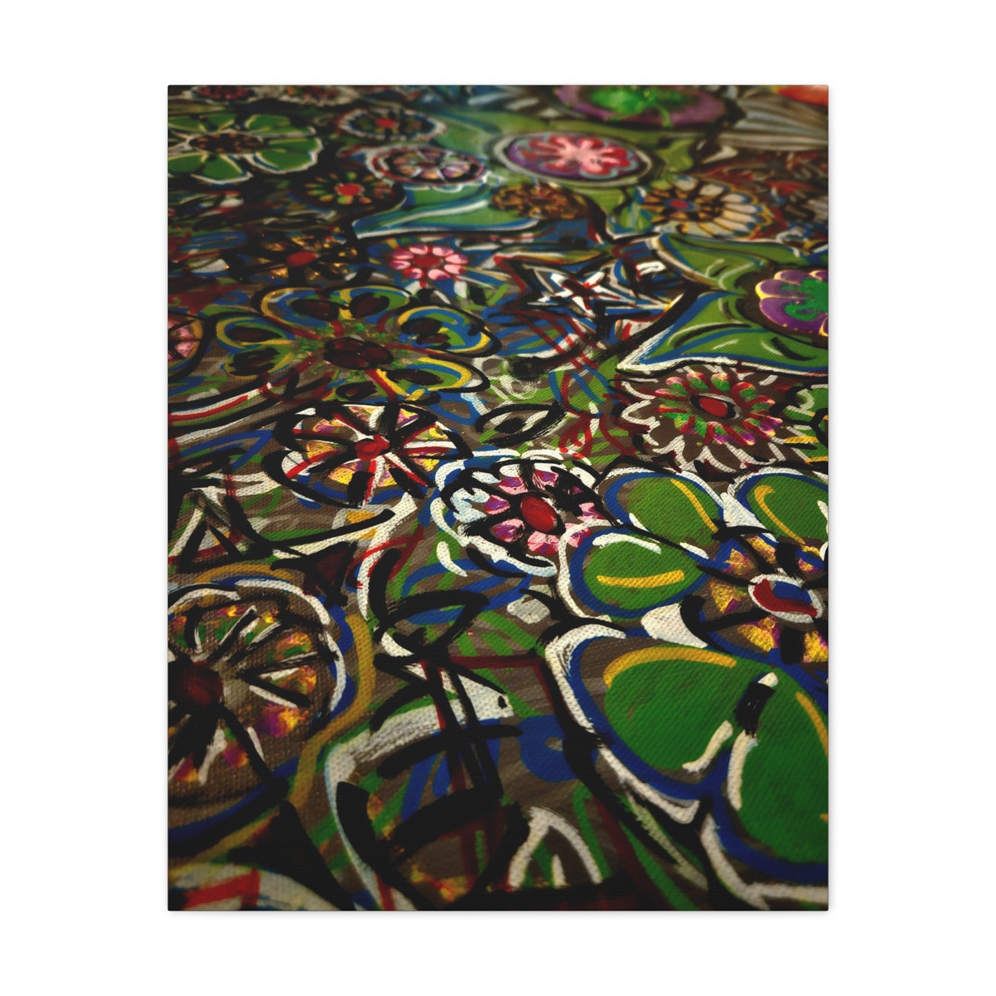 Urban_Gardening - Abstract Floral Canvas Print — Colorful Street-Art Style Stretched Wall Art