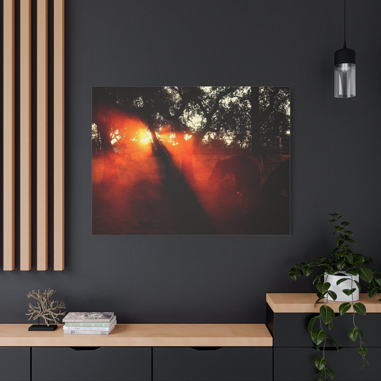 Sunset Forest Matte Canvas Wall Art — Dramatic Orange Light Photography