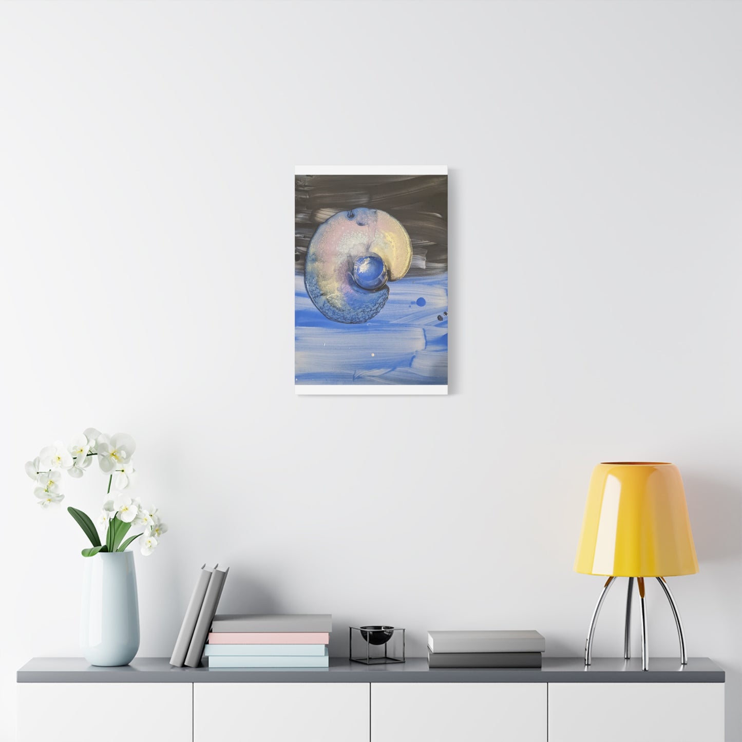 the nautilus - Abstract Blue Spiral Matte Canvas Art - Nautical Coastal Wall Decor