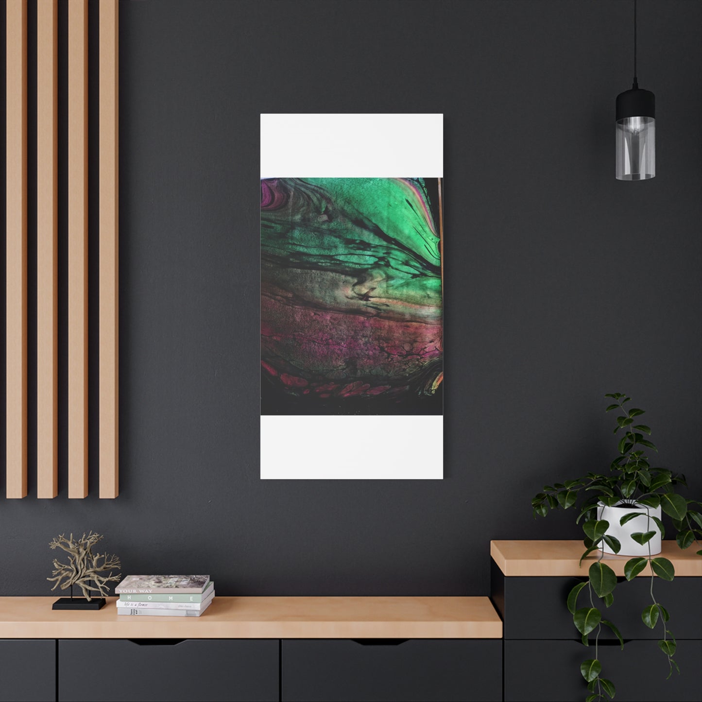 flame tempered pour - Abstract Teal & Magenta Canvas Wall Art — Matte Stretched 1.25"