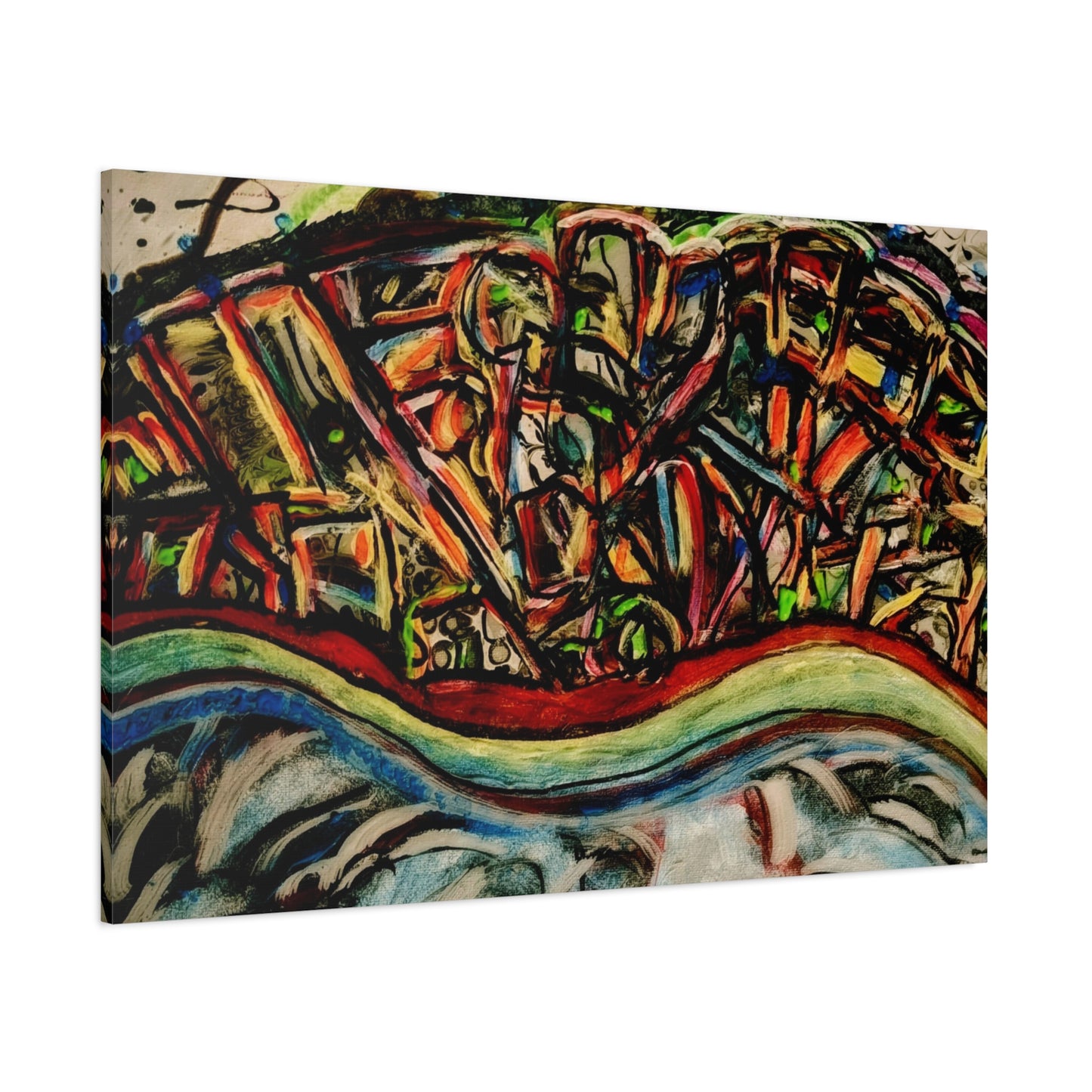 Acrylic_inequalities - Abstract Coastal Cityscape Canvas — Vibrant Ocean Wave Wall Art
