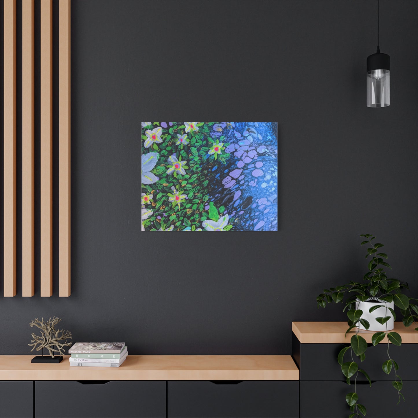 Floetrol&Flowers -  Reef Matte Canvas Wall Art — Blue & Green Abstract Flower Painting