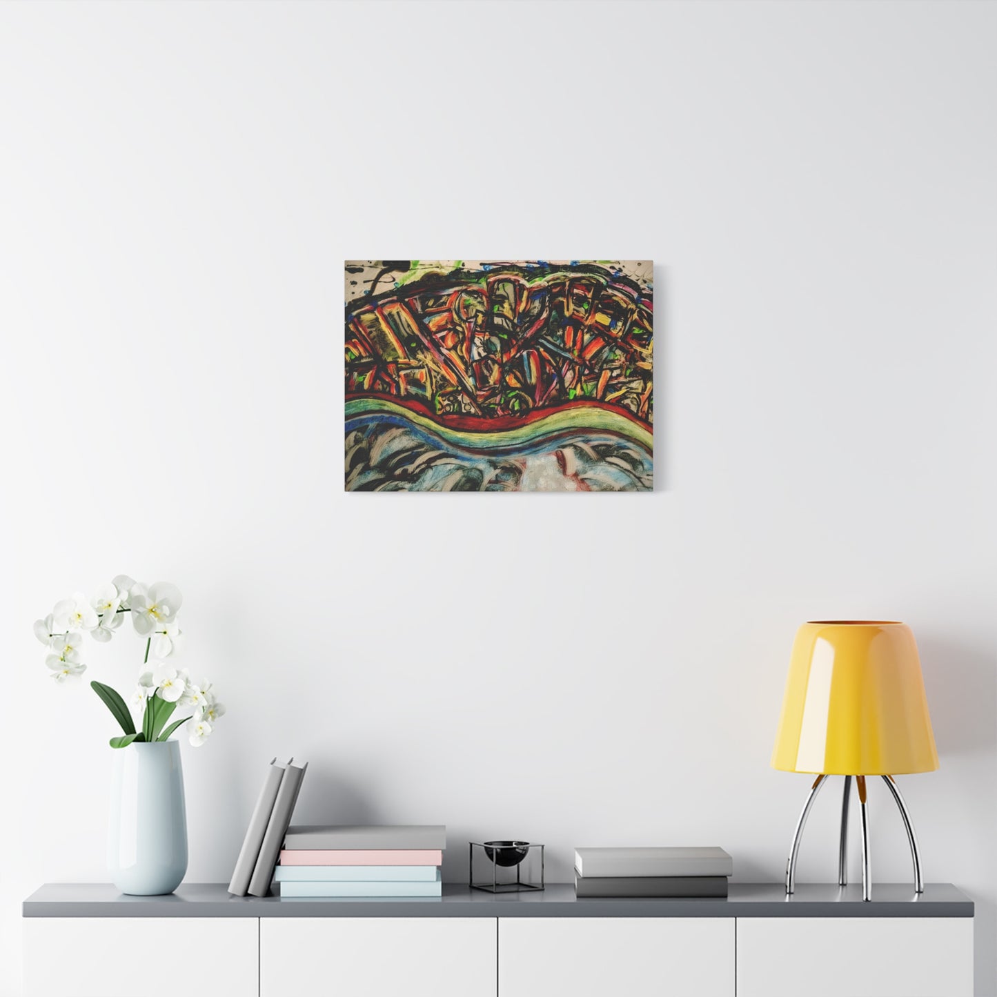 Acrylic_inequalities - Abstract Coastal Cityscape Canvas — Vibrant Ocean Wave Wall Art