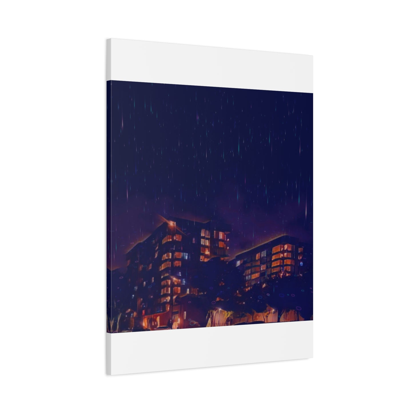 Neon Percipitation @ night - Canvas Print — Moody Urban Wall Art