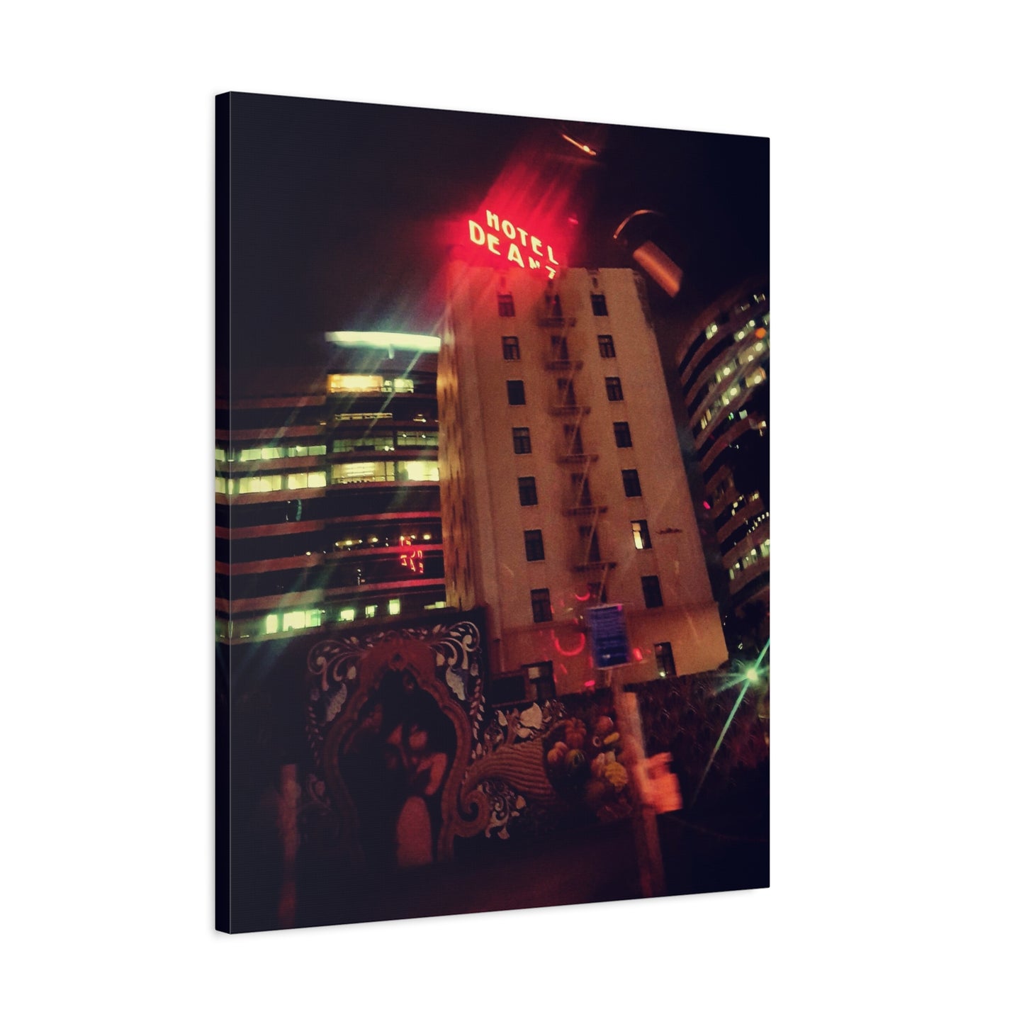 Hotel DeAnza - City Nightscape Canvas Print — Urban Street Art Building Matte Stretched 1.25"
