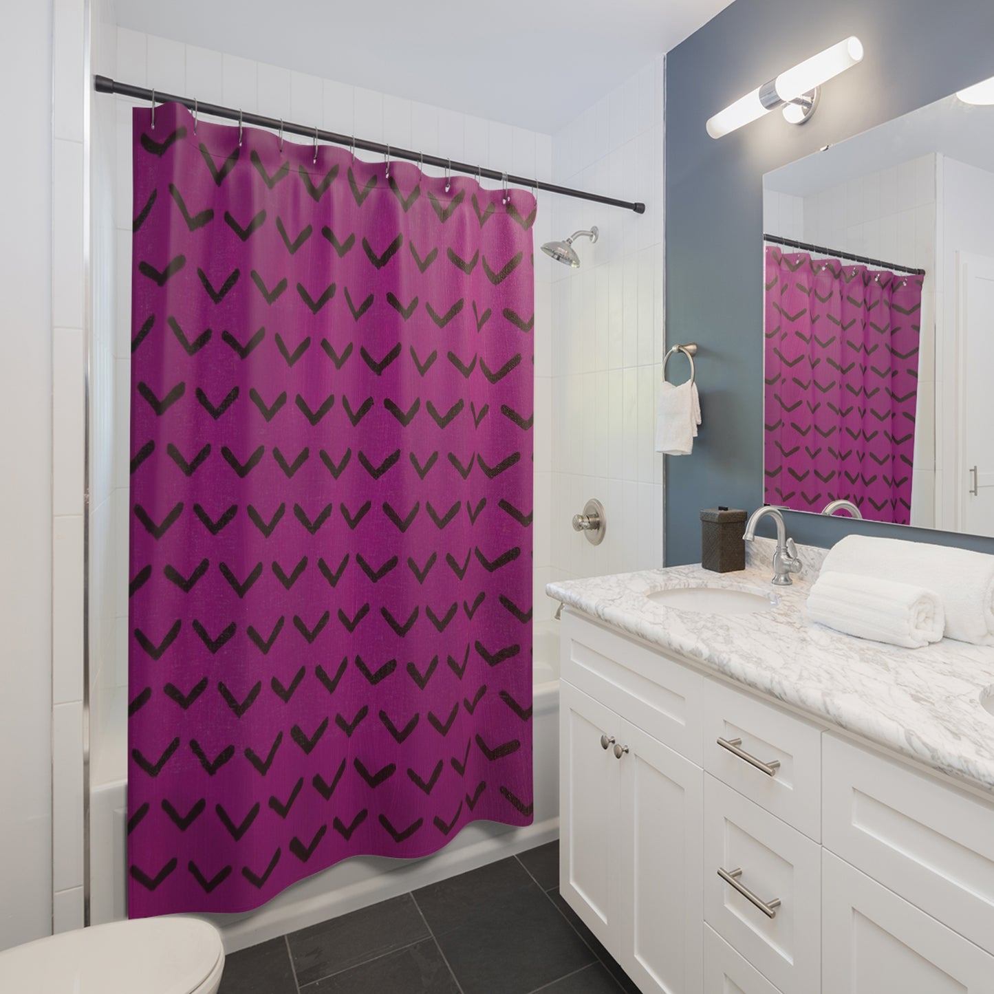 Purple Chevron Shower Curtain – Bold Geometric Bathroom Decor