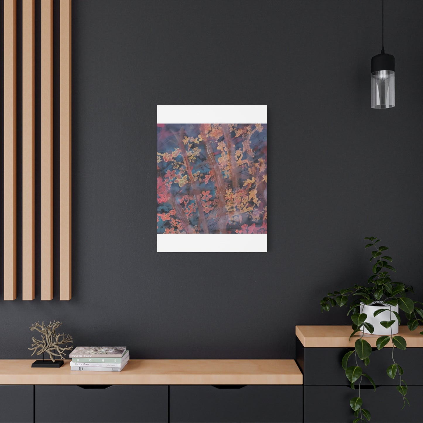 Abstract Floral Canvas Print — Moody Pink & Blue Stretched Wall Art