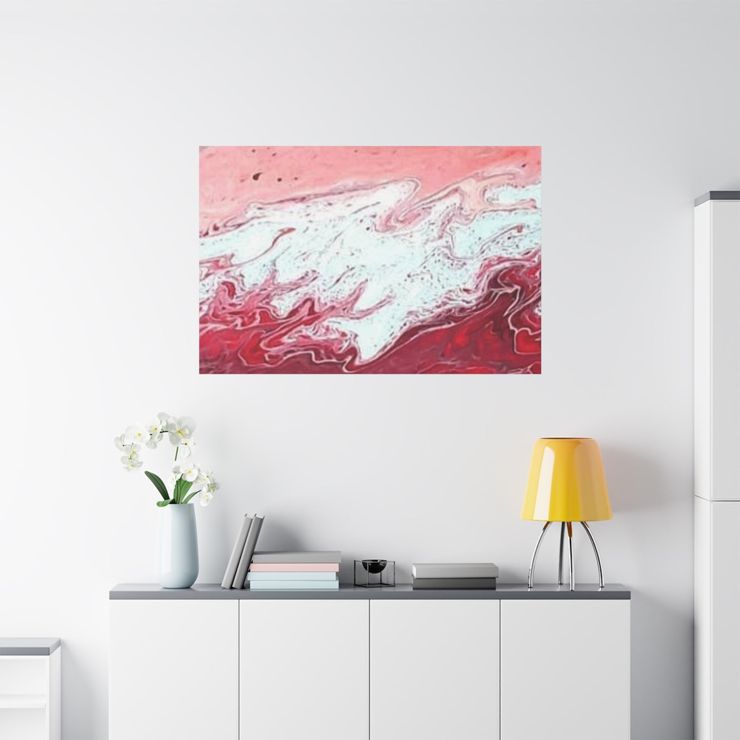 Abstract Pink & Red Fluid Art Canvas — Matte Stretched Wall Art