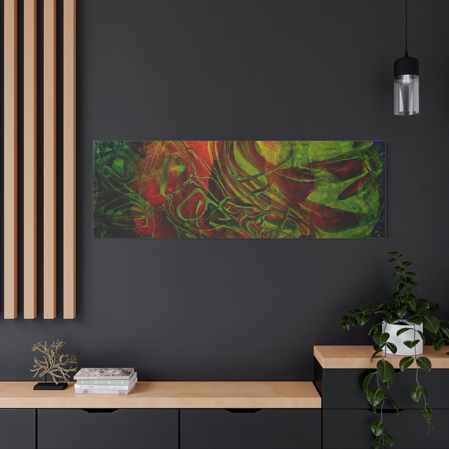 Abstract Green & Red Fluid Art Canvas Print