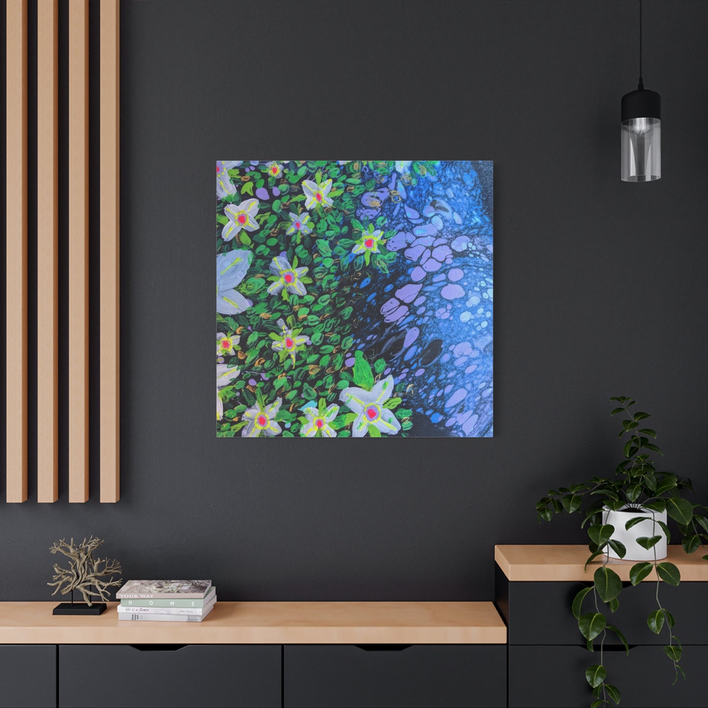 Floetrol&Flowers -  Reef Matte Canvas Wall Art — Blue & Green Abstract Flower Painting