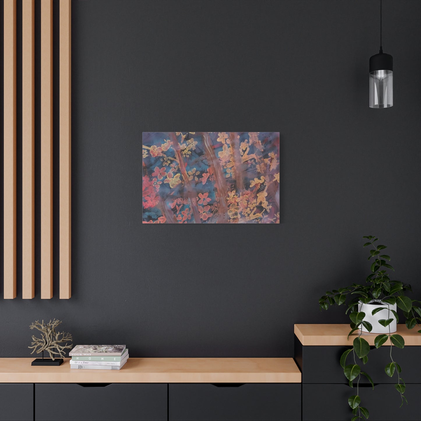 Abstract Floral Canvas Print — Moody Pink & Blue Stretched Wall Art