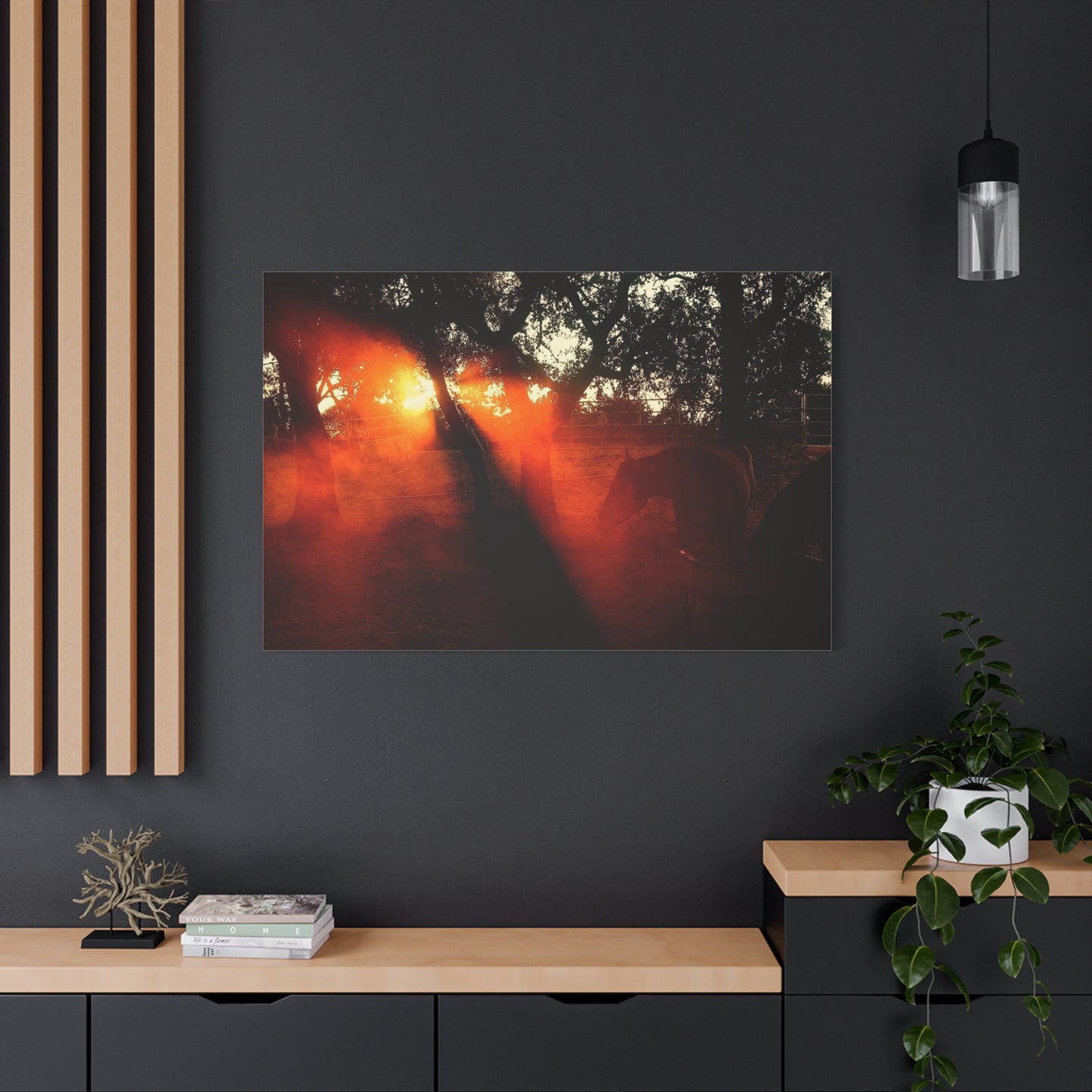 Sunset Forest Matte Canvas Wall Art — Dramatic Orange Light Photography