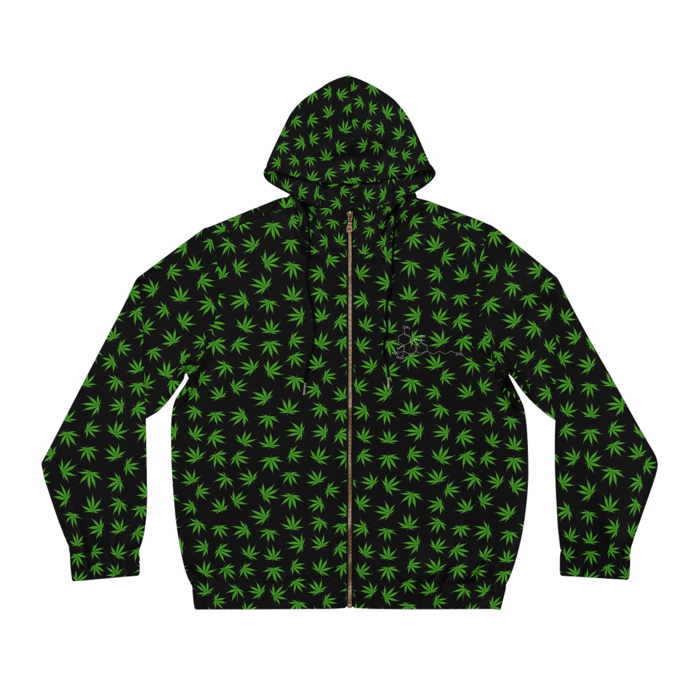 Men's Zip Hoodie — All-Over Green Cannabis Leaf Pattern