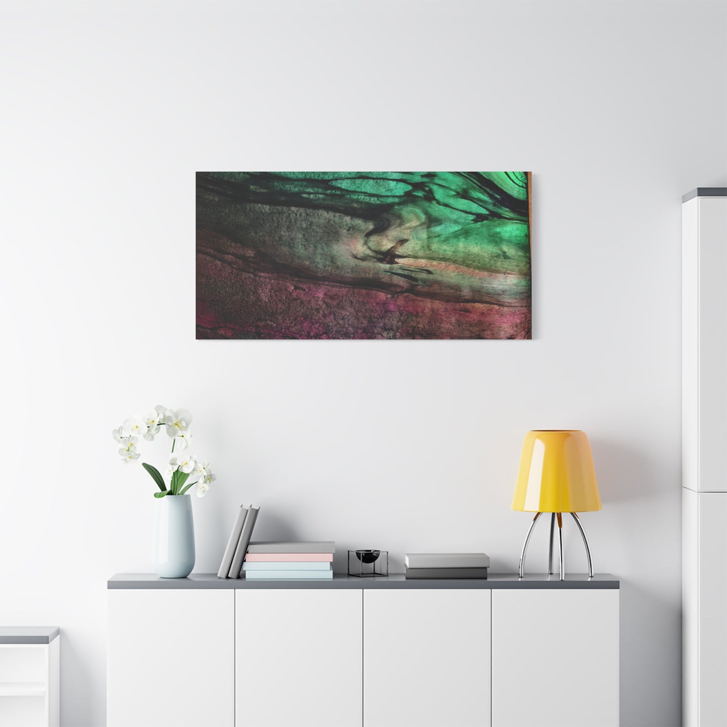 flame tempered pour - Abstract Teal & Magenta Canvas Wall Art — Matte Stretched 1.25"