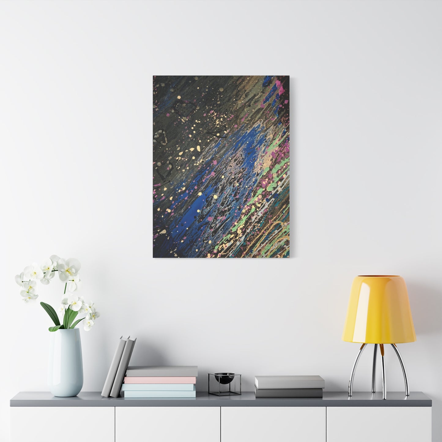 Abstract Splatter Matte Canvas Print — Colorful Fluid Art Wall Decor, Stretched 1.25"