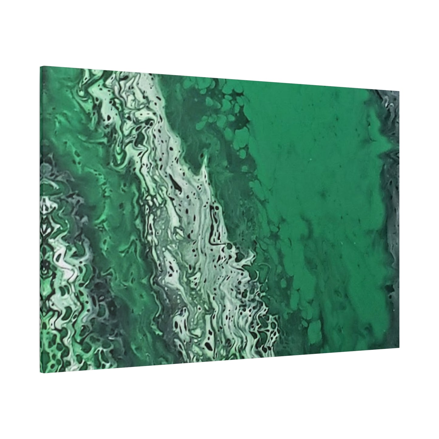 Emerald Wave Abstract Canvas Print — Matte Stretched Wall Art