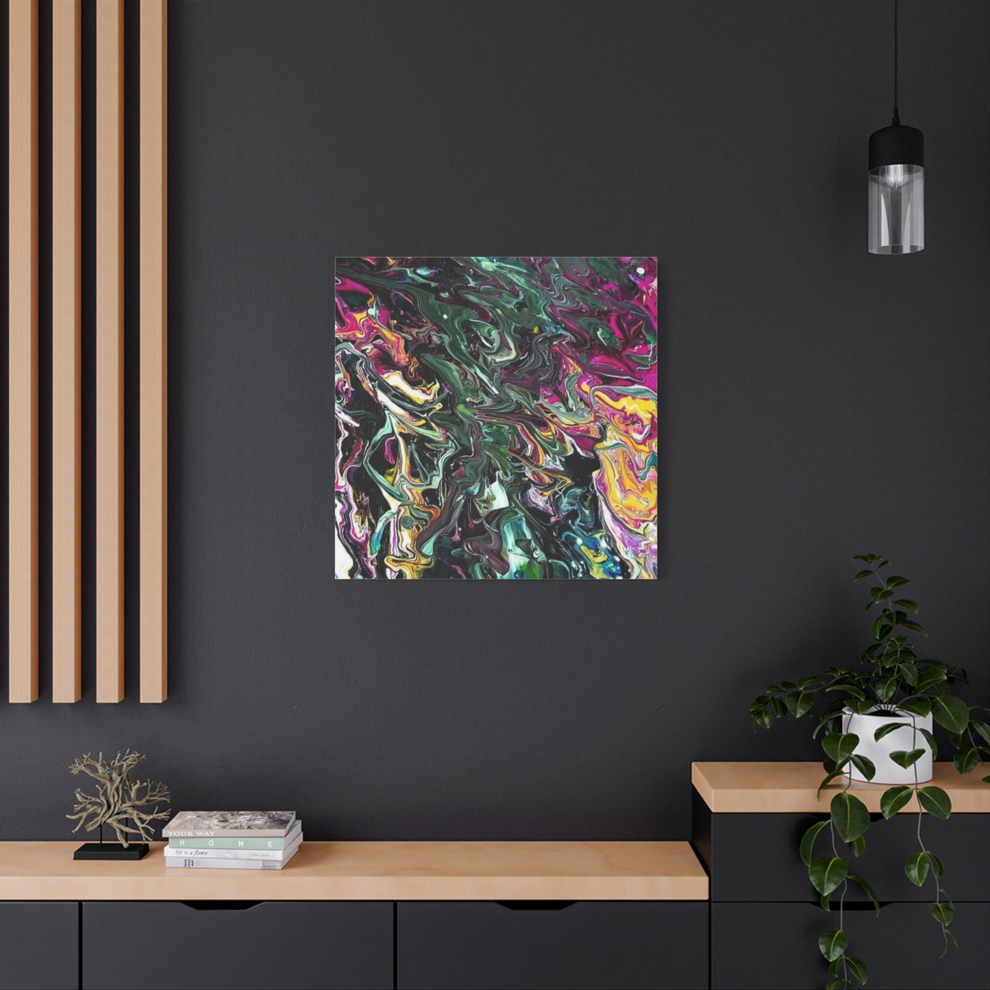 chaos in the garden - Abstract Fluid Art Matte Canvas Print - Colorful Swirl Wall Art