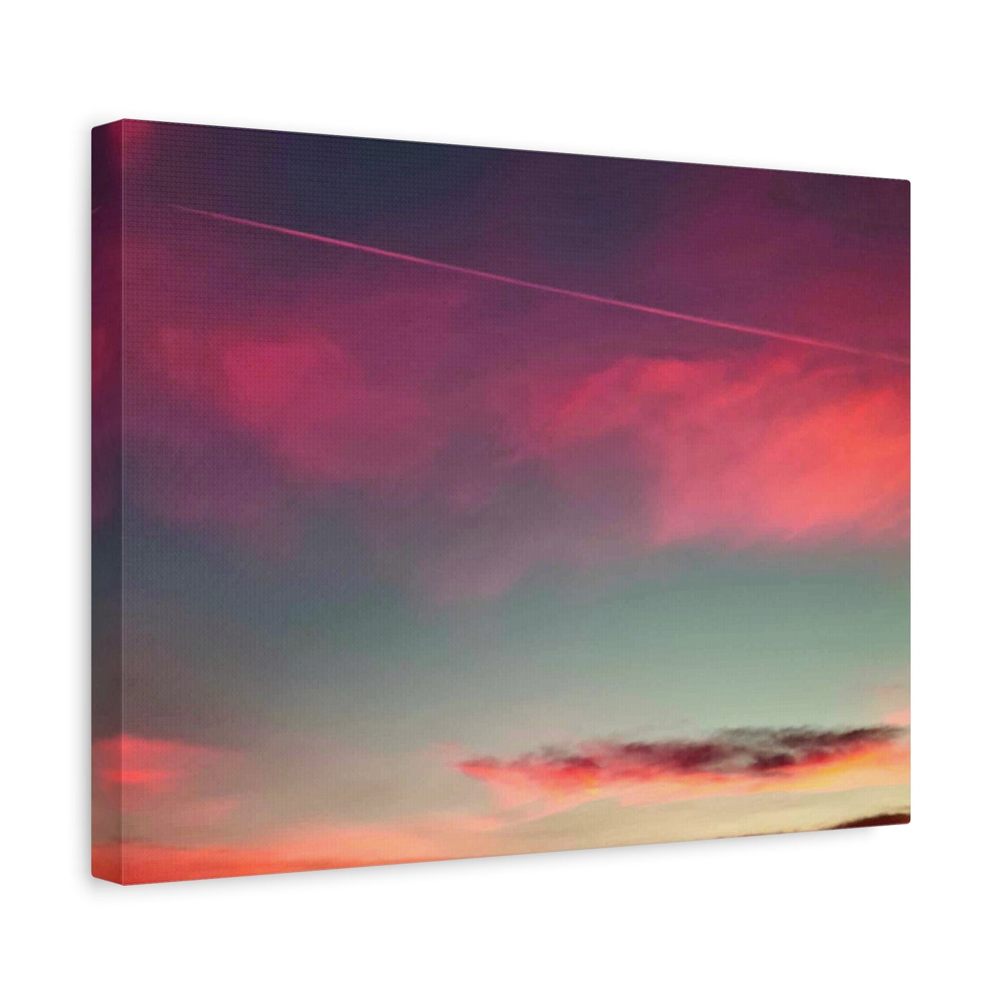 pink sky at morning - Horizon Matte Canvas Print — Vibrant Pink & Teal Sky Wall Art, Stretched 1.25"