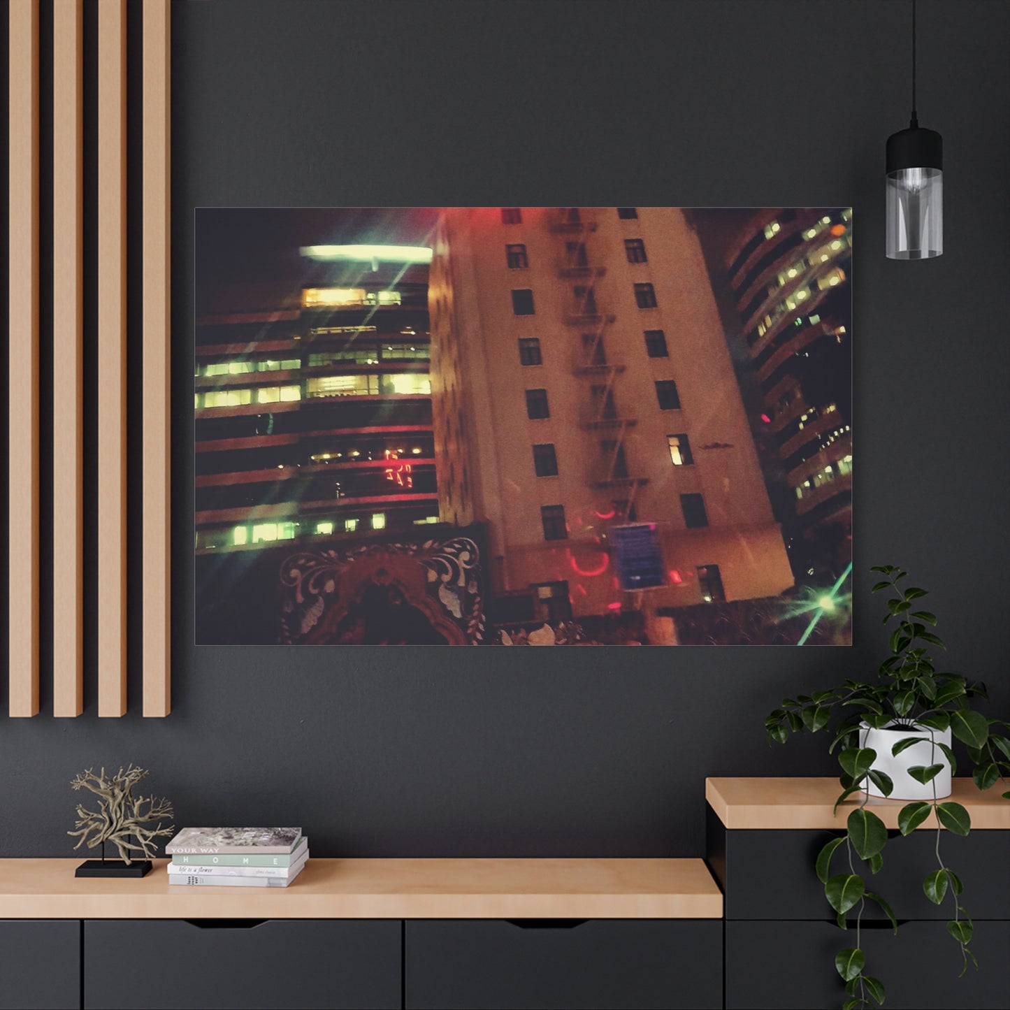 Hotel DeAnza - City Nightscape Canvas Print — Urban Street Art Building Matte Stretched 1.25"