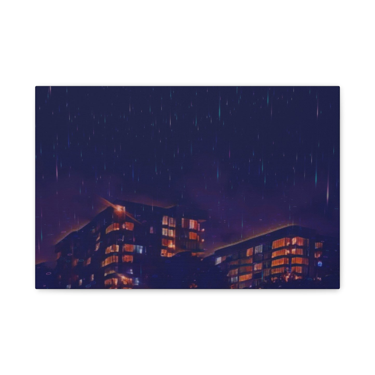 Neon Percipitation @ night - Canvas Print — Moody Urban Wall Art