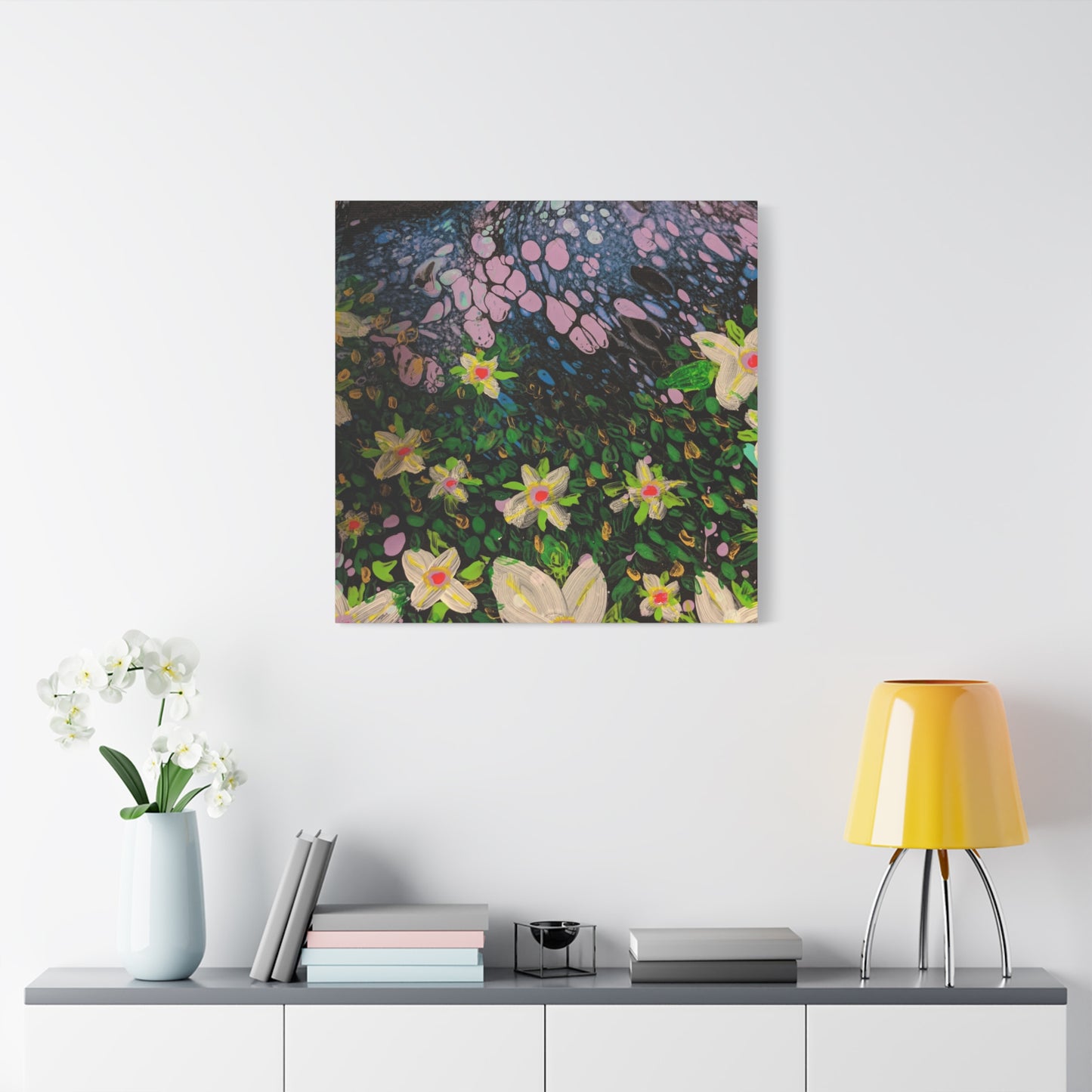Floetrol&Flowers - Night Pour Garden Matte Canvas Print — Stretched Wall Art