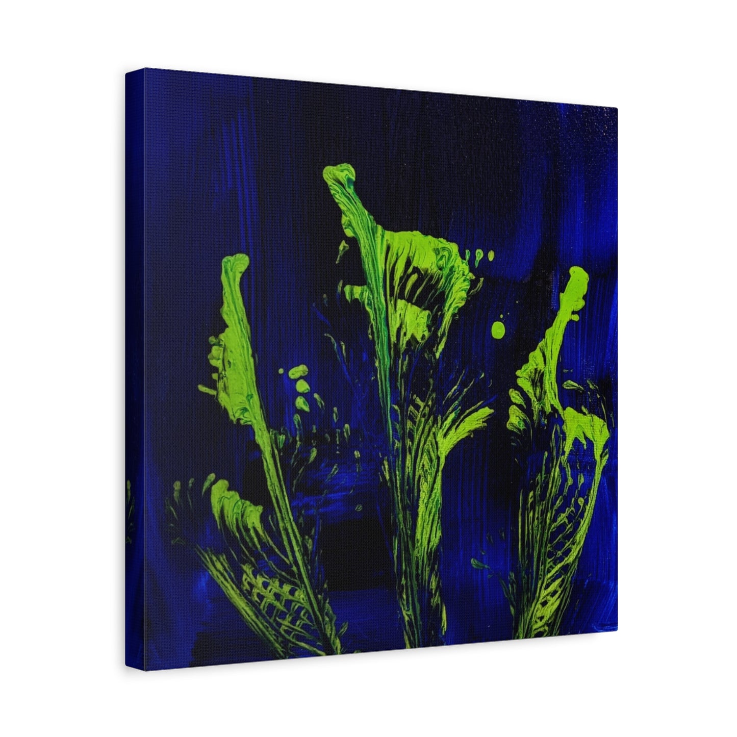 calla_lillies_pt.2 - Neon Floral Abstract Canvas Print — Blue & Lime Stretched Wall Art